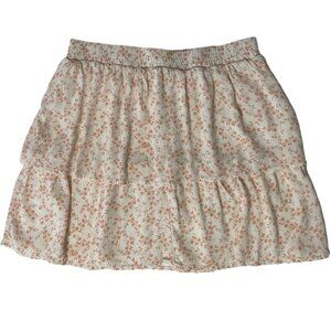 JUNE & HUDSON Pull-On Ruffled Tiered Mini Skirt Size 1 White Salmon Floral Lined